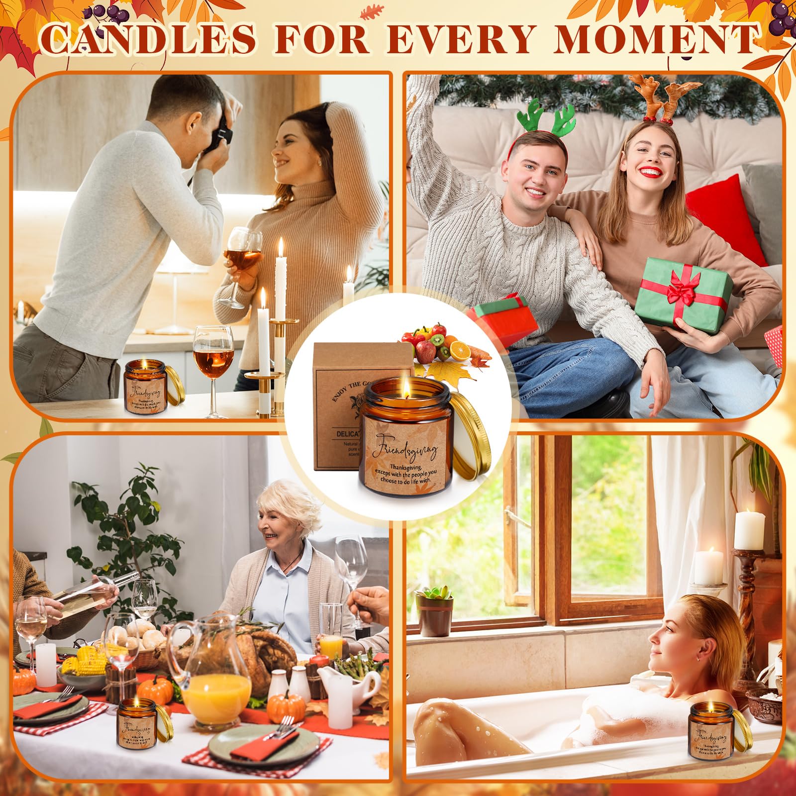 Conelist 3 Pcs Thanksgiving Candles Set – 3.5 oz Soy Wax Amber Glass Jar | Fall Scented Gift