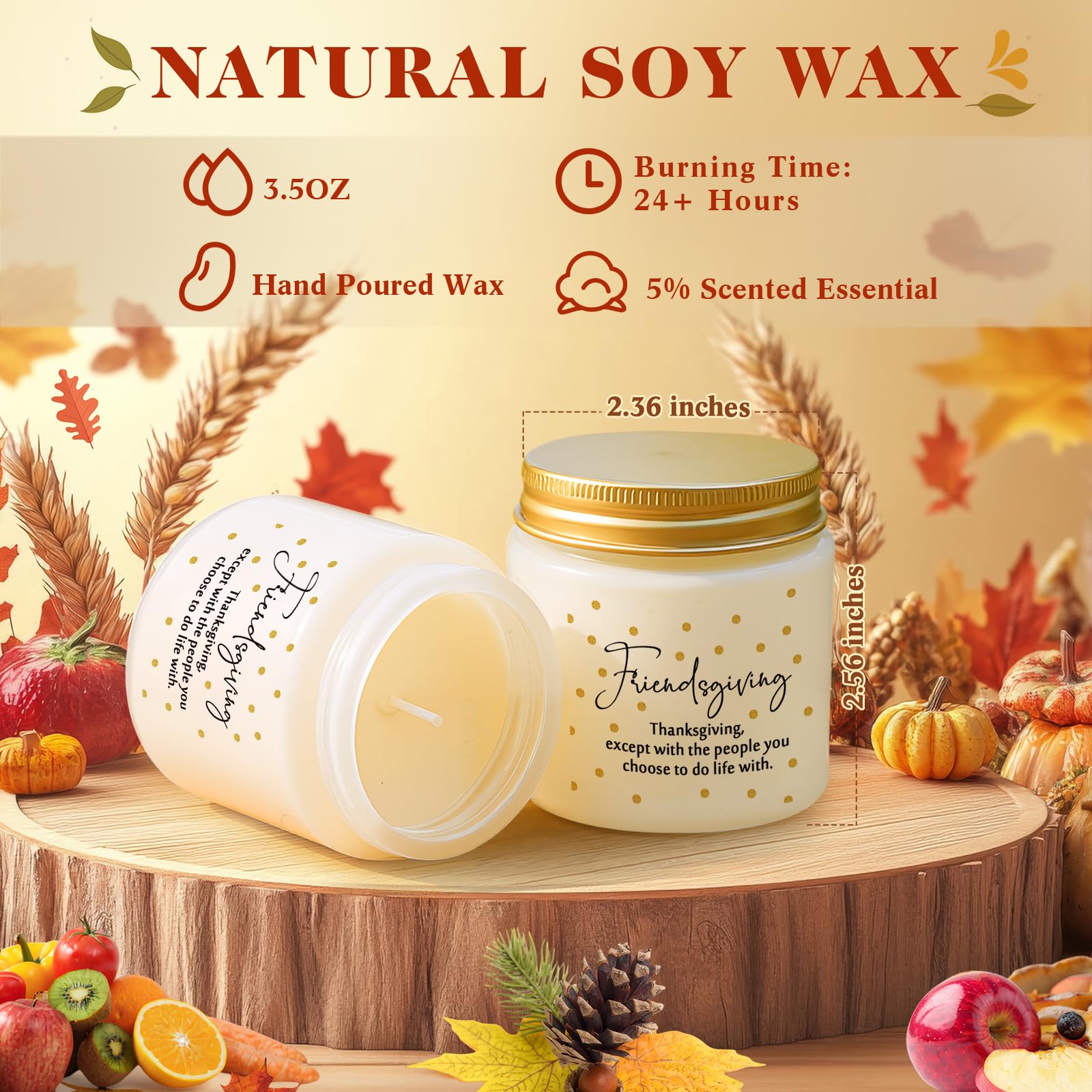 Conelist 6-Piece Thanksgiving Candles Set | 3.5oz Soy Wax Pumpkin-Scented Glass Jars