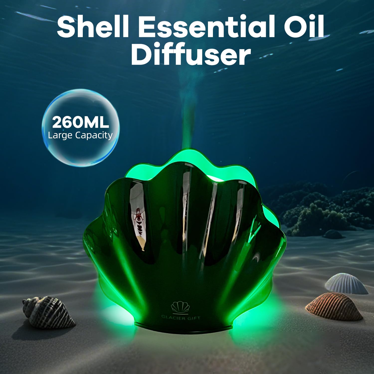 260ML Essential Oil Diffuser with Remote – 7-Color LED Night Light (Green)