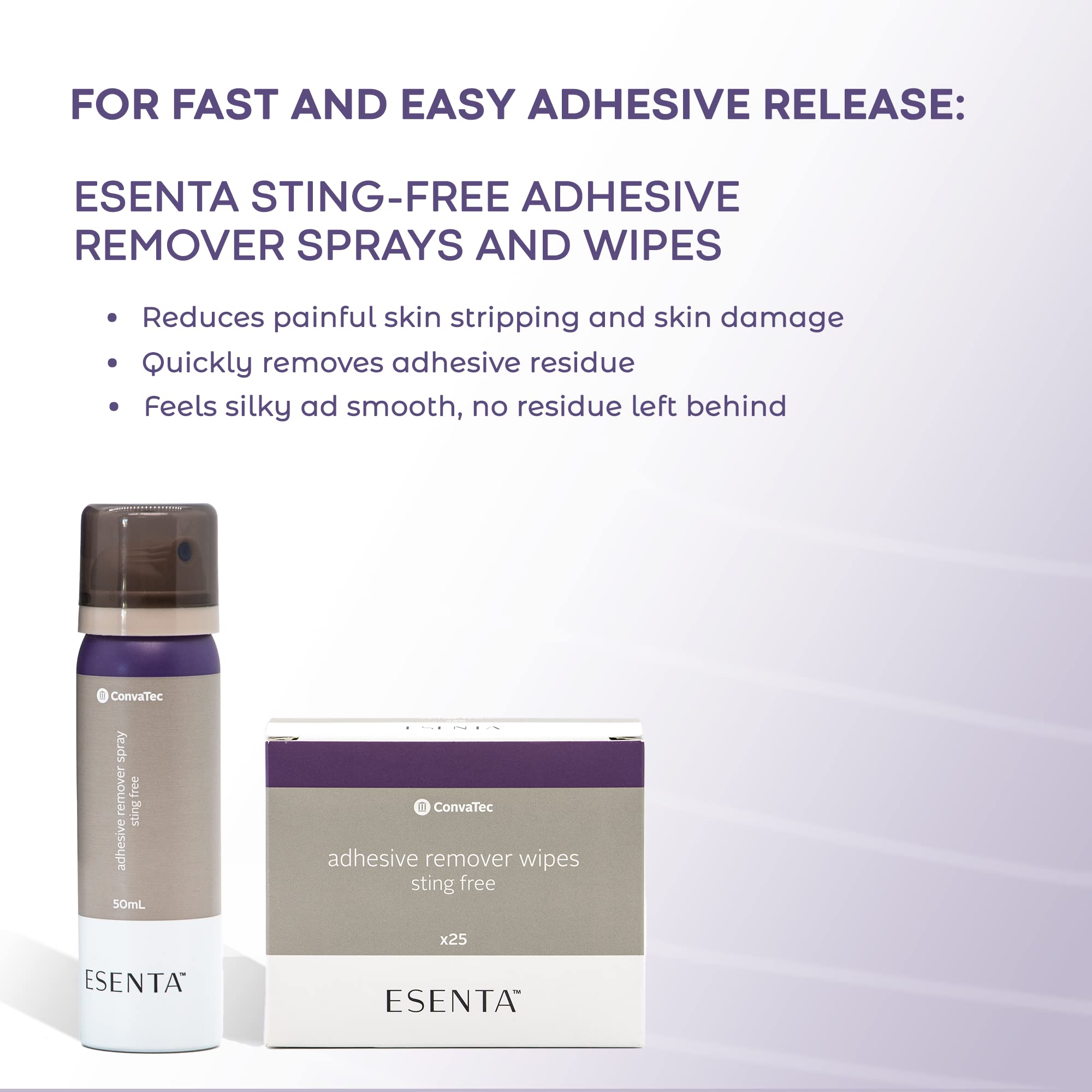ConvaTec ESENTA Adhesive Remover Wipes – Sting-Free, Alcohol-Free, 25 Count