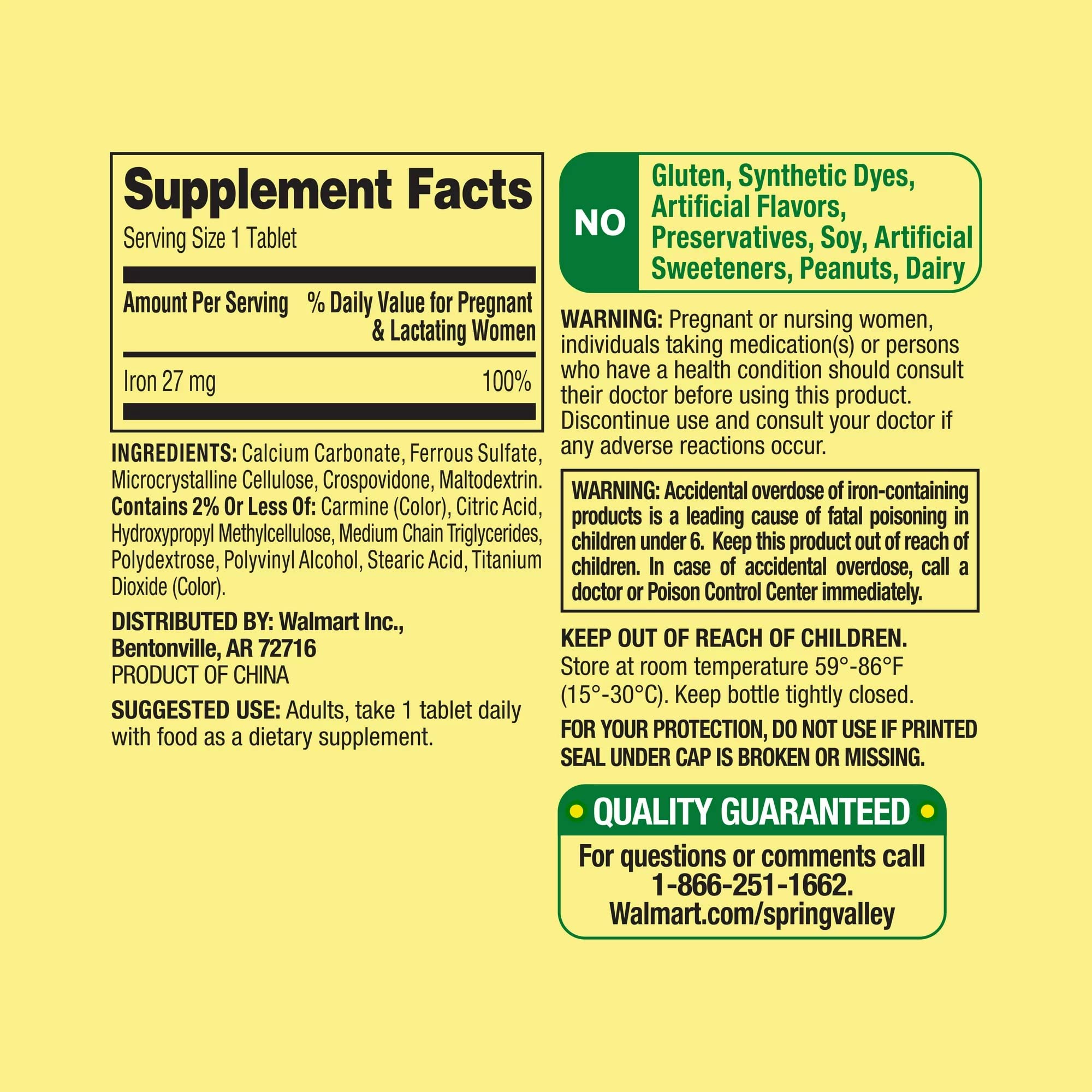 Convergence Spring Valley Iron as Ferrous Sulfate Tablets – 27 mg Iron, 250 Count | Prenatal Health Support, Gluten-Free