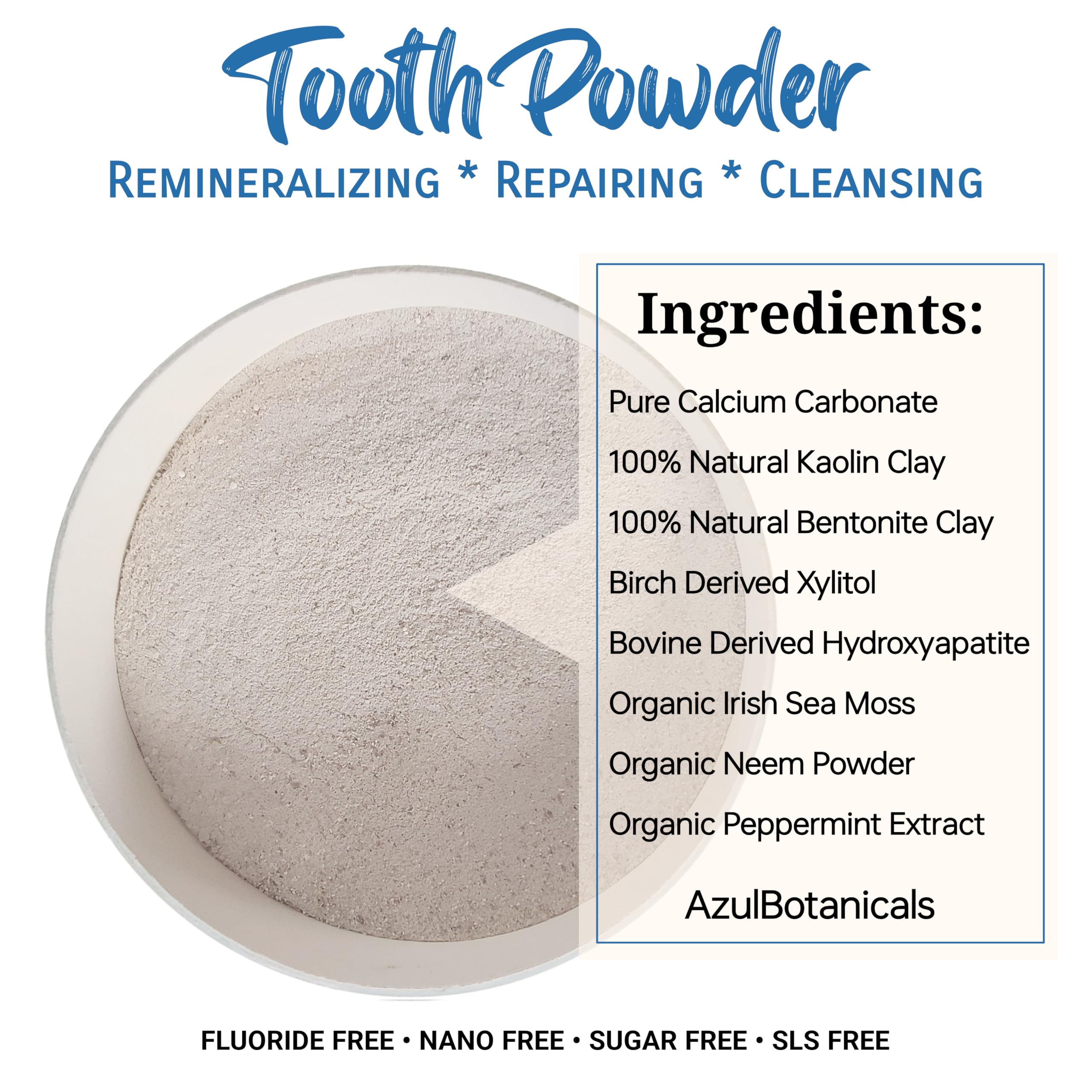 Remineralizing Tooth Powder - Cool Mint (Fluoride Free, SLS Free, Nano Free)