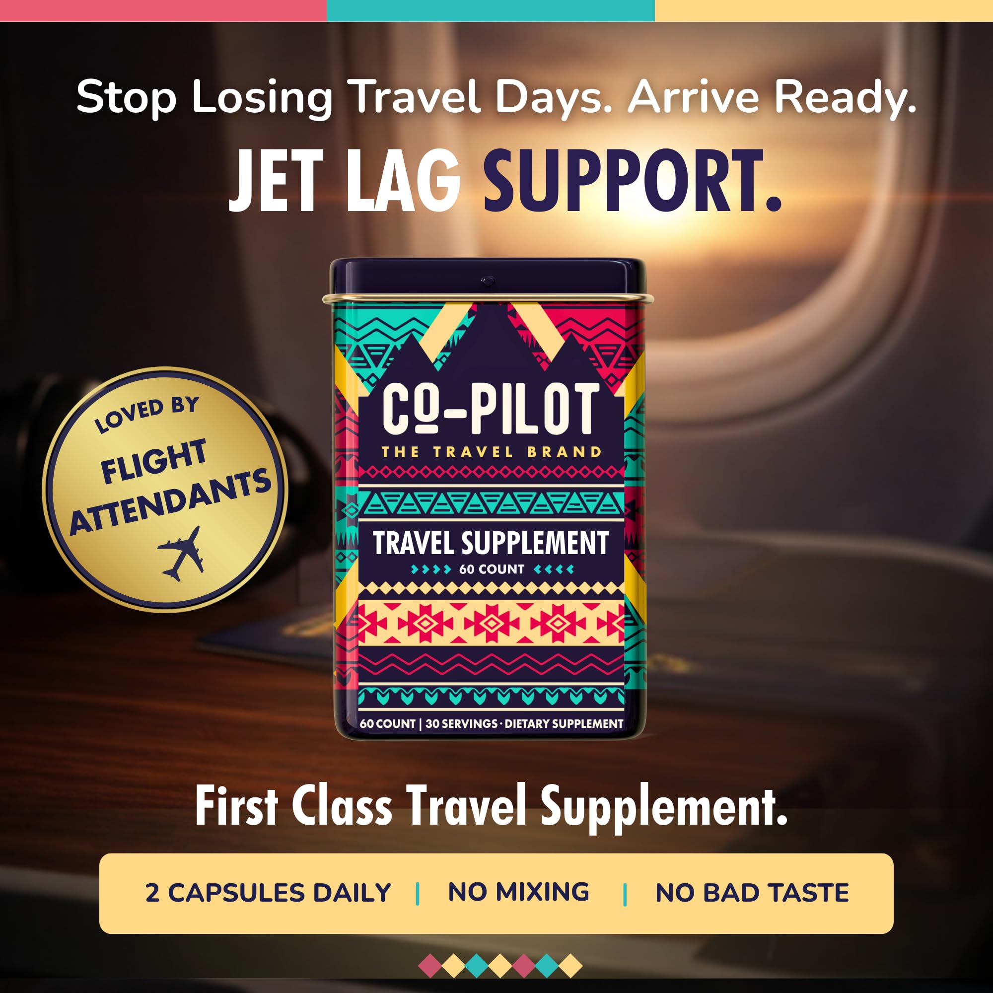 Co-Pilot Travel Vitamin: Jet Lag, Immunity, Digestion & Calm | Vegan, 60 Count