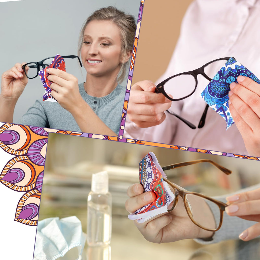 Copkim 24 Pcs Mandala Eyeglasses Cleaning Cloths – 6x6in Microfiber Cloths for Glasses, Camera Lens, and Screens