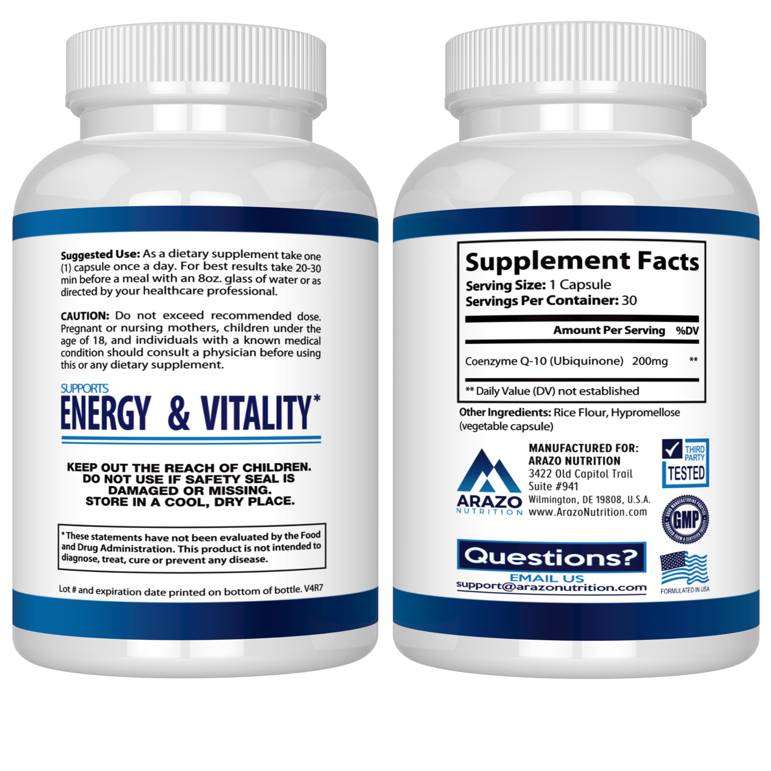 Arazo Nutrition CoQ10 Ubiquinone 200mg – High Absorption, No Soy | Pack of 2