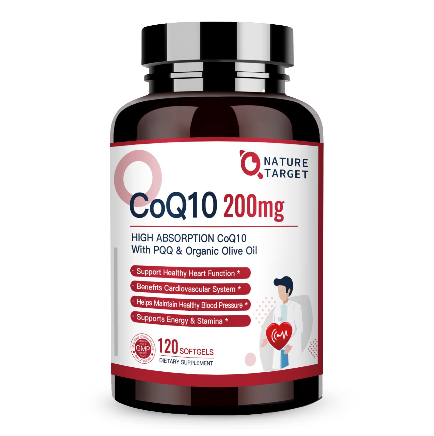 Nature Target CoQ10 200mg Softgels + Organic Olive Oil – High Absorption, 120 Servings