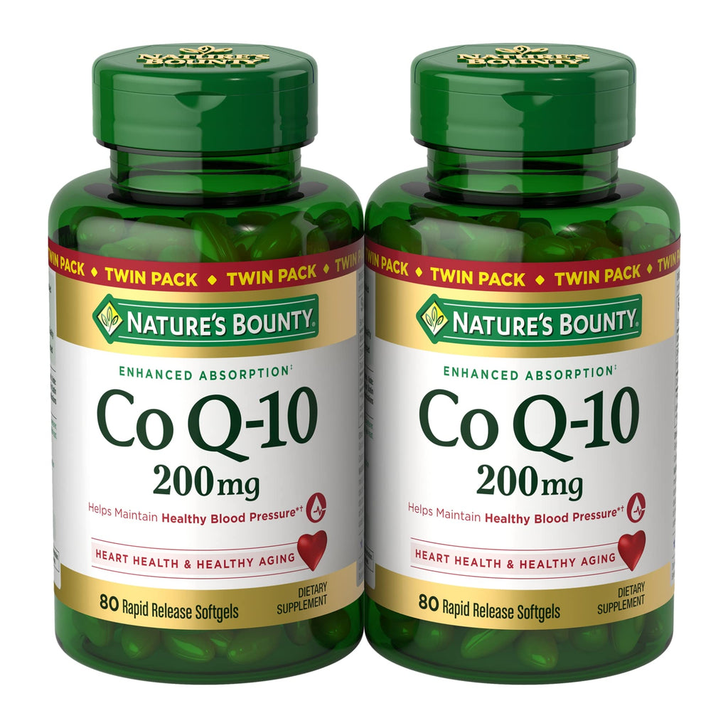 Nature’s Bounty CoQ10 200 mg Softgels – Twin Pack, 160 Rapid Release | Heart Health & Cellular Energy