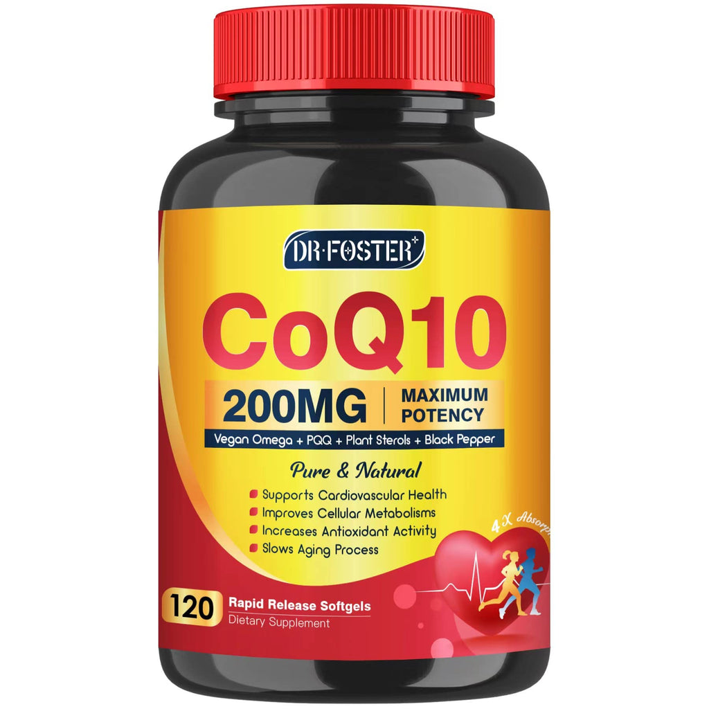 CoQ10 200mg Softgels with Vitamin E, Omega 3-6-9, PQQ | High Absorption Bioperine | Heart & Cellular Energy - 120 Servings