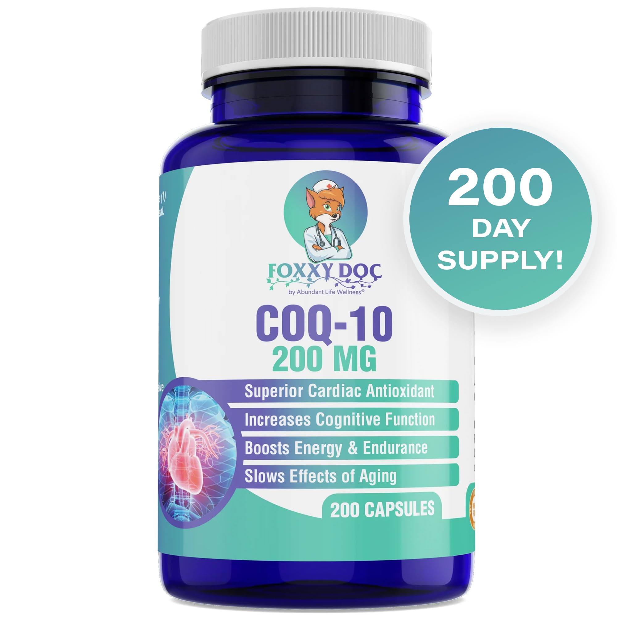 Dr. Valerie Nelson CoQ10 200mg - Quick Absorption Veggie Caps - Non-GMO | 200 Count | Foxxy Doc