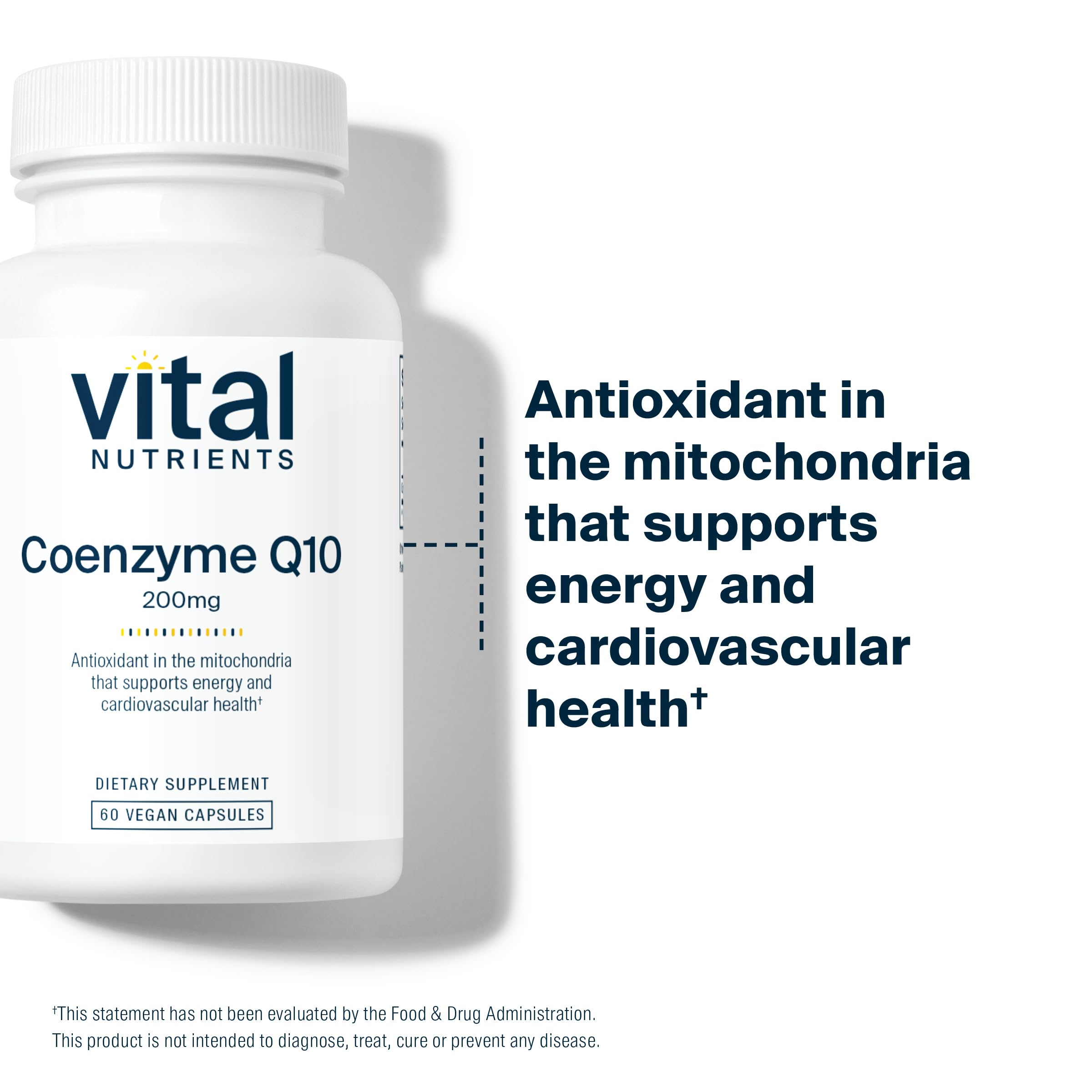 Vital Nutrients CoQ10 200mg – Vegan CoQ10 for Heart Health & Energy | Gluten, Dairy & Soy Free | 60 Capsules