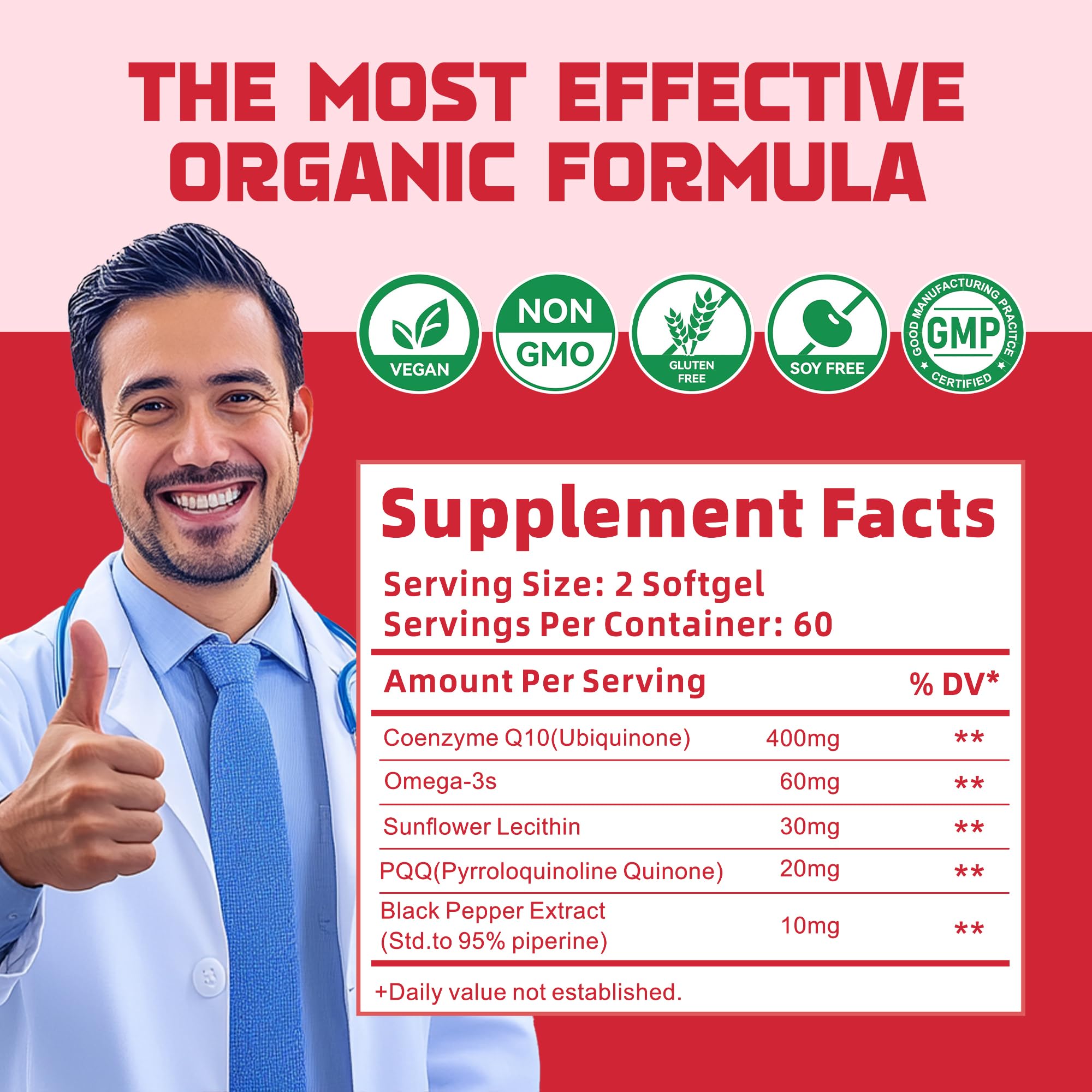 CoQ10 400mg Softgels with PQQ, BioPerine & Omega-3 | High-Absorption Coenzyme Q10 (120 Servings)
