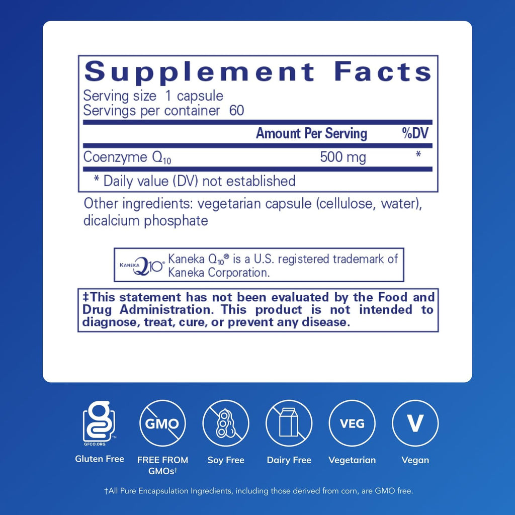 Pure Encapsulations CoQ10 500 mg — Energy, Brain & Cardiovascular Support | 60 Capsules