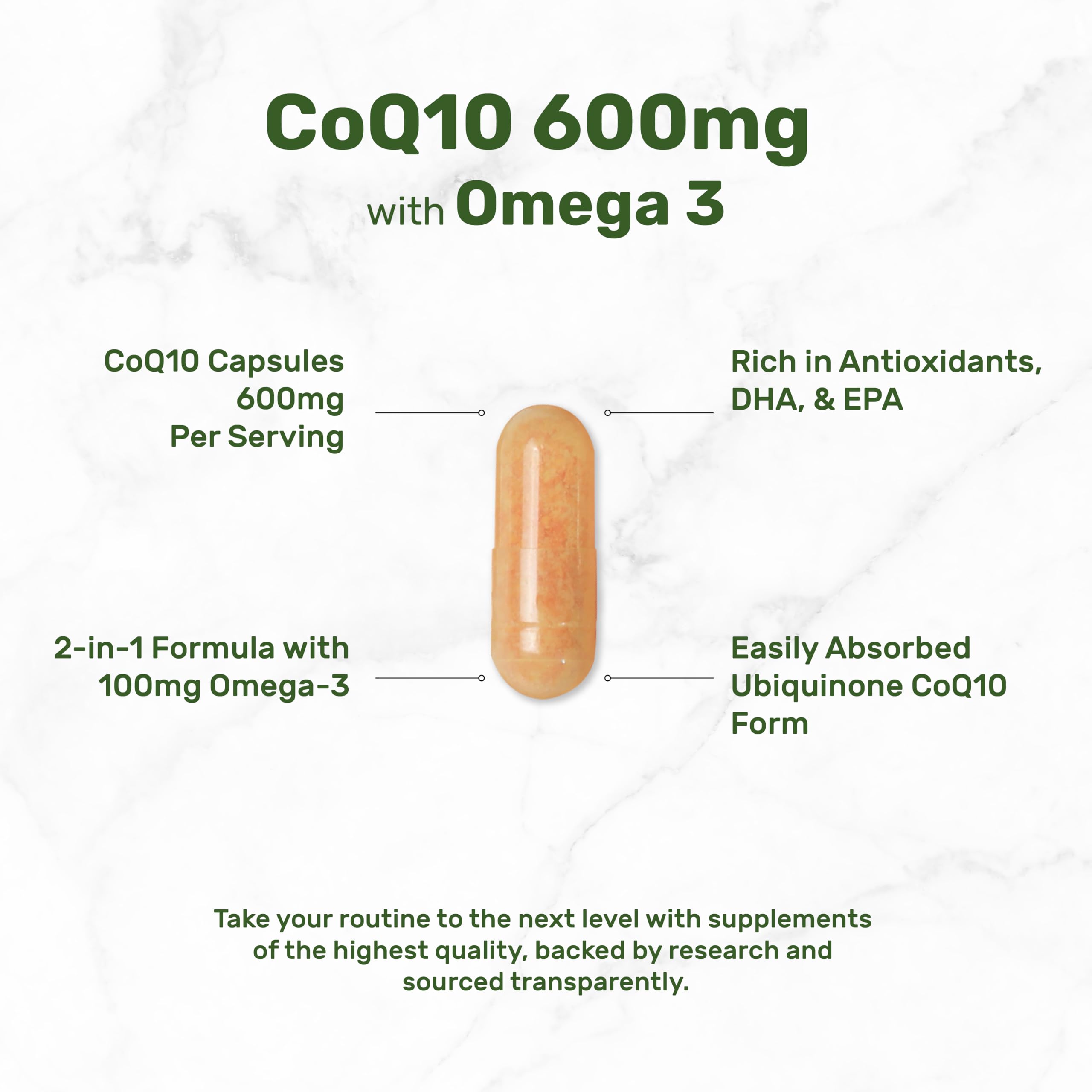 CoQ10 600mg, 120 Capsules – Omega 3 100mg – Max Strength, Bioavailable CoQ10 – Heart, Energy & Brain Health – Non-GMO