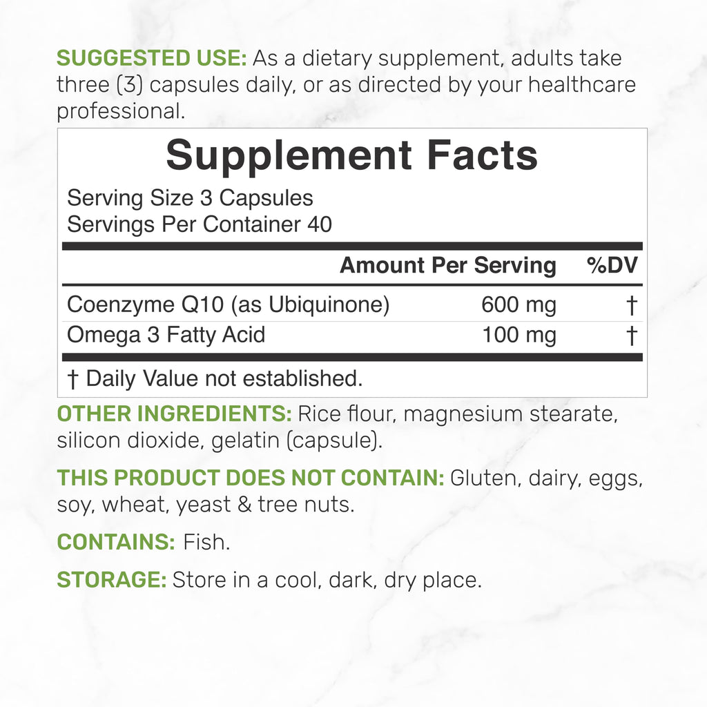 CoQ10 600mg, 120 Capsules – Omega 3 100mg – Max Strength, Bioavailable CoQ10 – Heart, Energy & Brain Health – Non-GMO