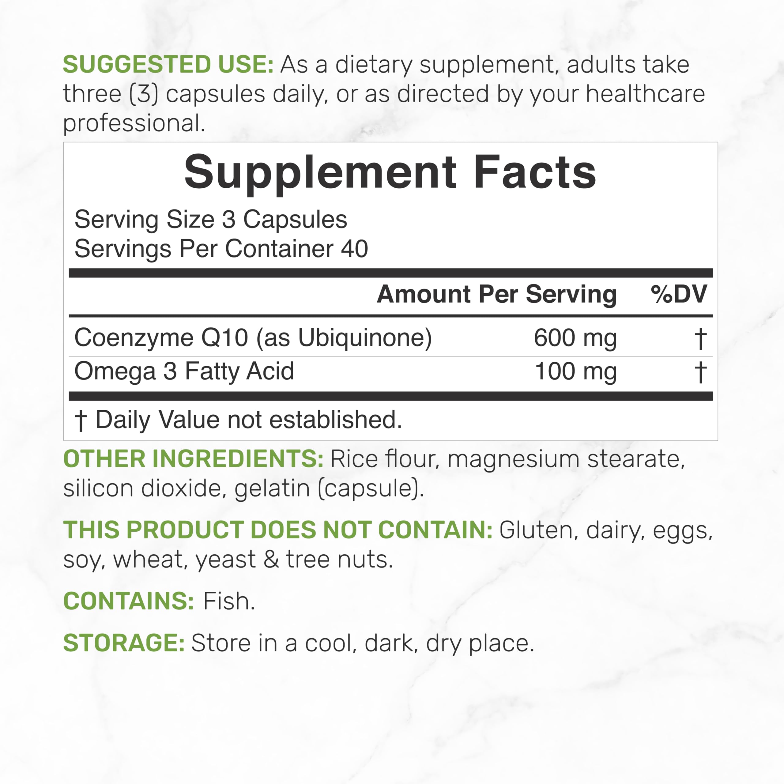 CoQ10 600mg, 120 Capsules – Omega 3 100mg – Max Strength, Bioavailable CoQ10 – Heart, Energy & Brain Health – Non-GMO