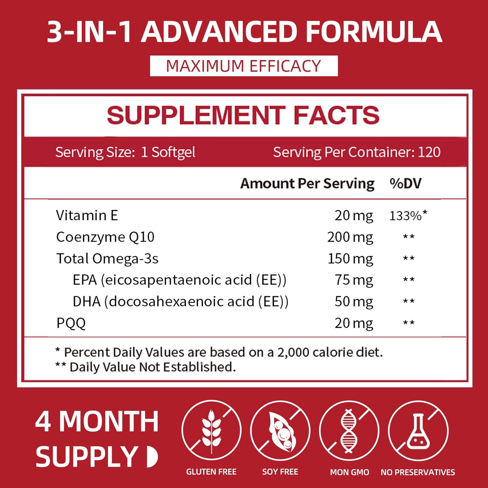 CoQ10 200mg Softgels with PQQ & Omega-3 – Maximum Absorption, 120 Count