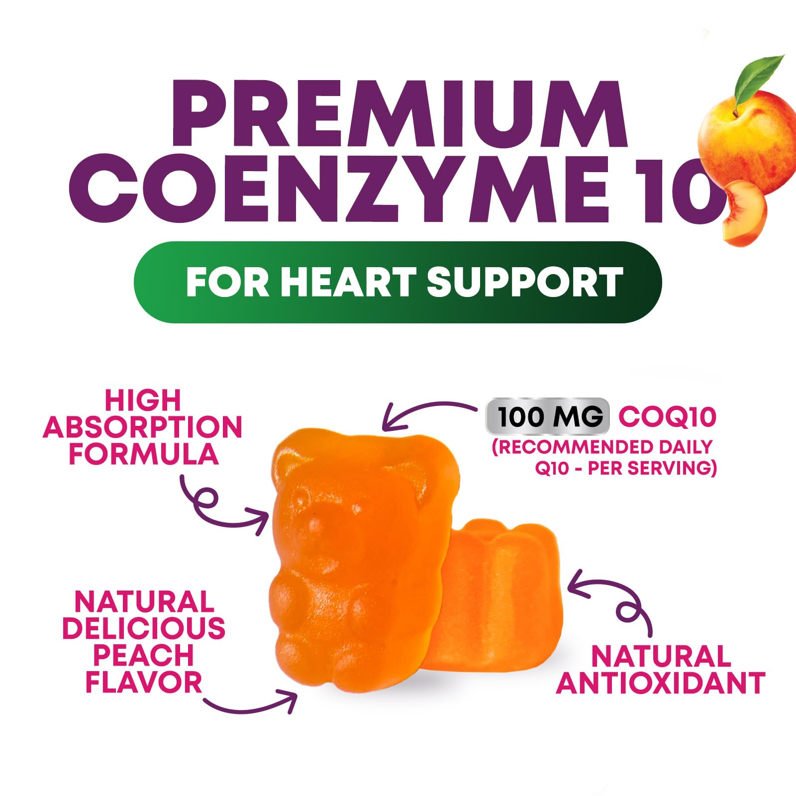 CoQ10 Gummies for Adults 100mg - 3X Strength, High Absorption | Heart Health & Energy Support | 60 CoQ10 Gummies