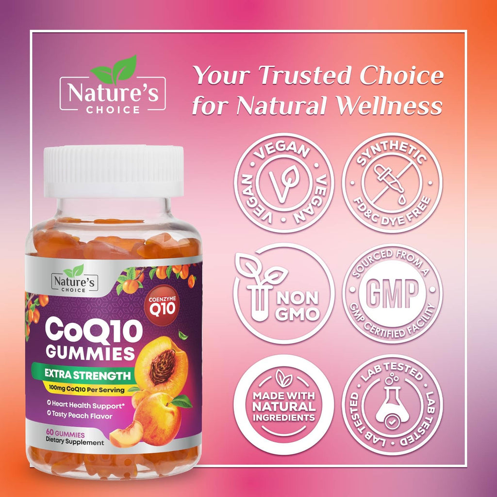 CoQ10 Gummies for Adults 100mg - 3X Strength, High Absorption | Heart Health & Energy Support | 60 CoQ10 Gummies