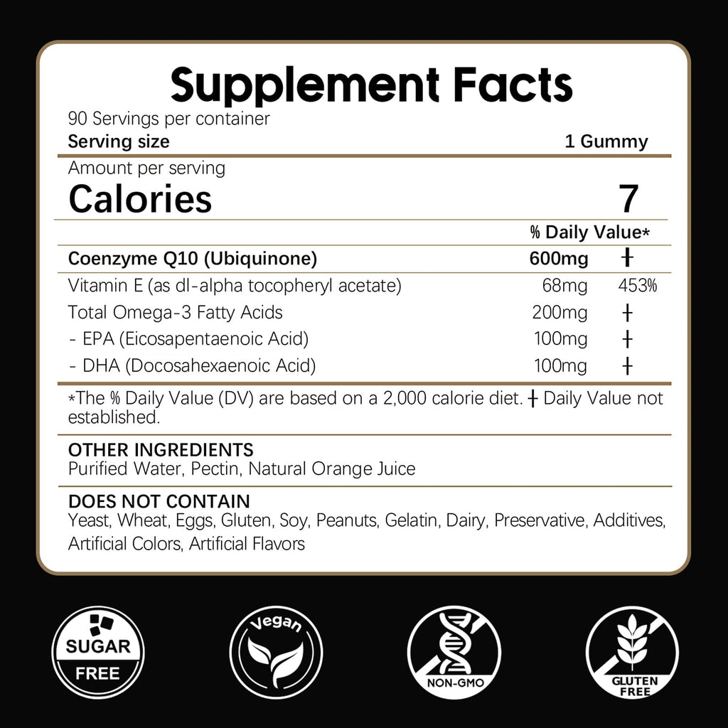 LKINT CoQ10 Gummies 600mg — Sugar Free with Omega-3 & Vitamin E (Pack of 2, 180 Gummies)