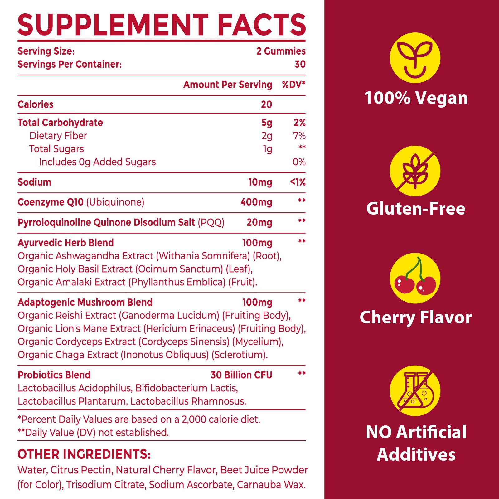 CoQ10 Gummies with PQQ 400 mg – High Potency, Cherry Flavor, 120 Vegan Gummies