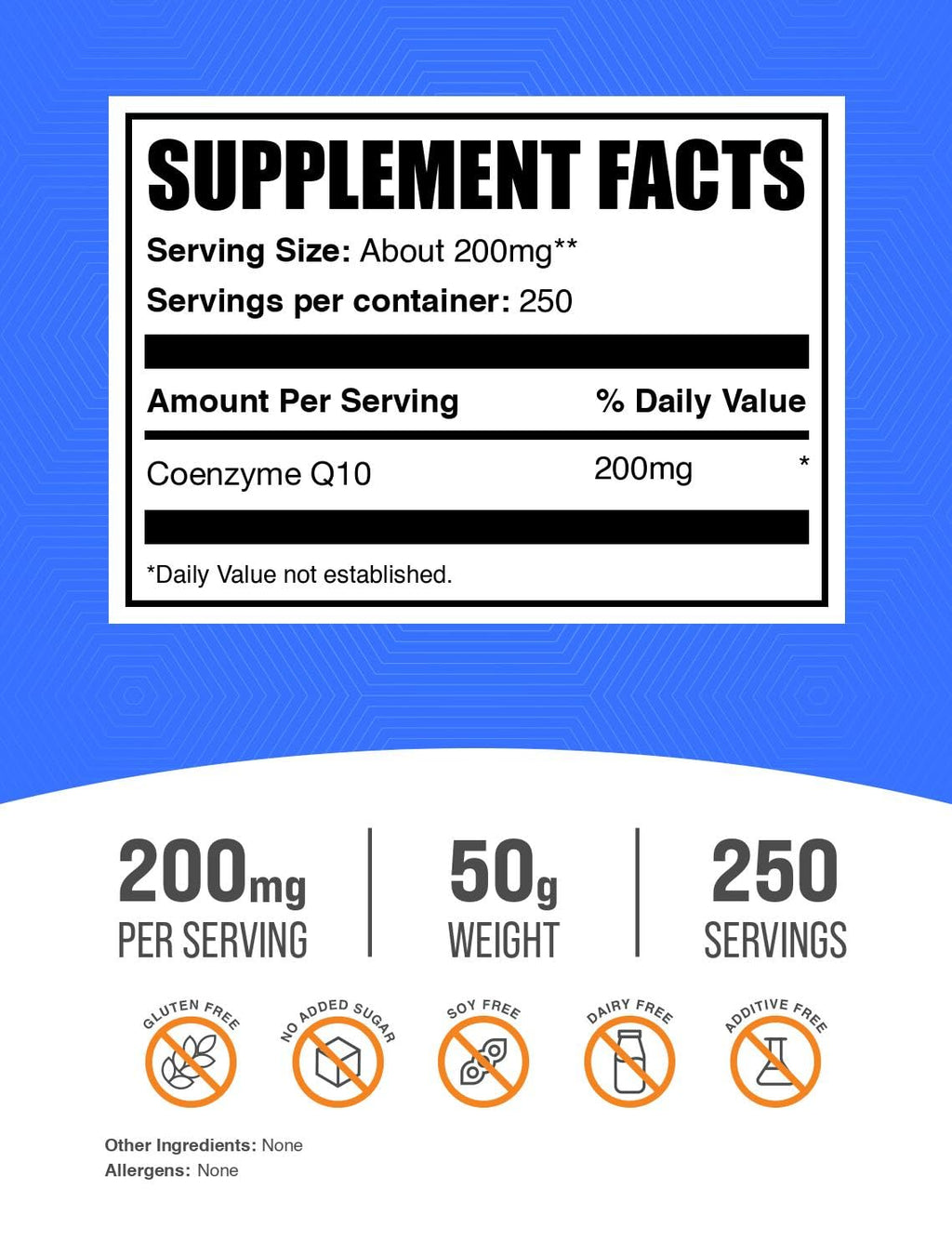Coenzyme Q10 Powder 200mg - Gluten Free, 50g | BulkSupplements