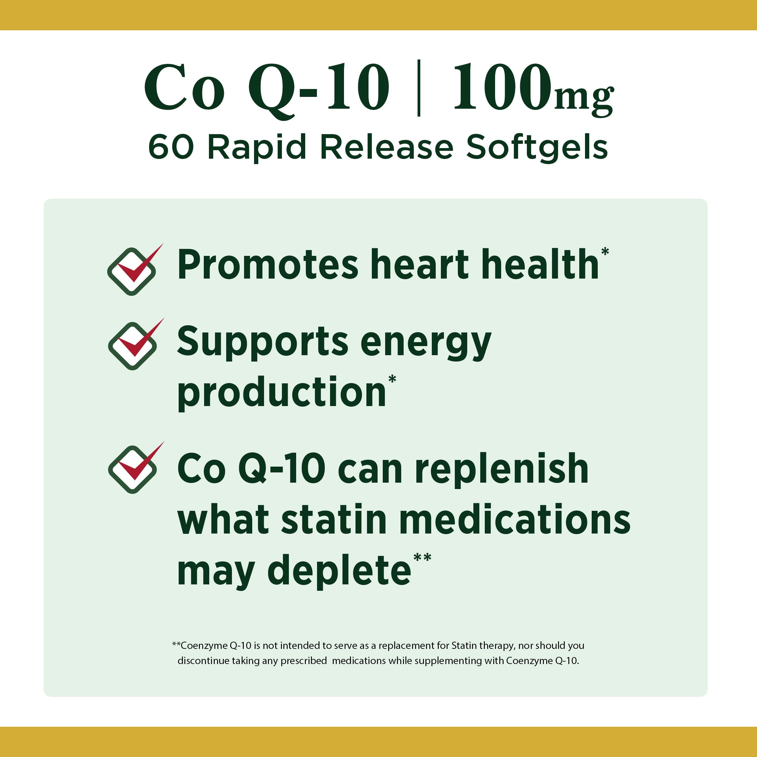 Nature's Bounty CoQ-10 Plus L-Carnitine 100 mg | Heart Health Support | 60 Softgels