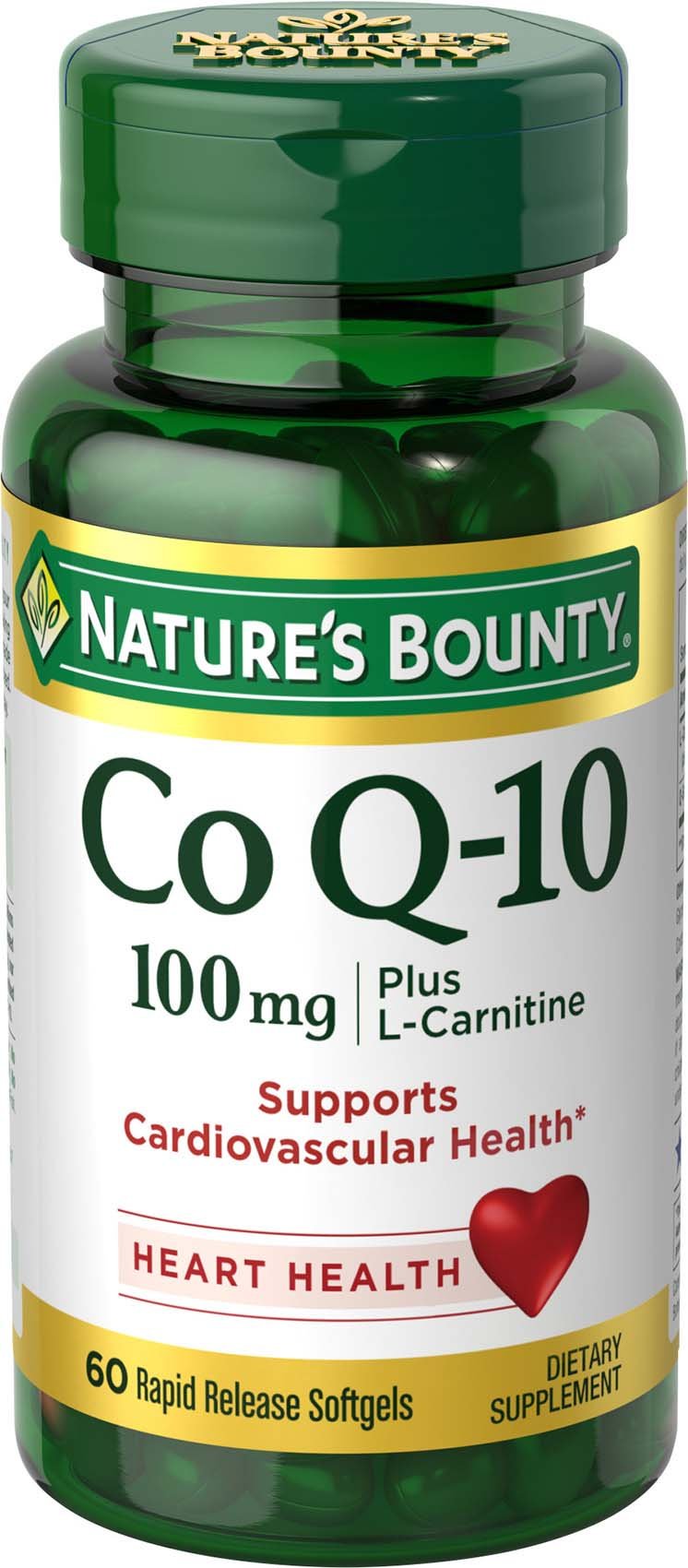 Nature's Bounty CoQ-10 Plus L-Carnitine 100 mg | Heart Health Support | 60 Softgels