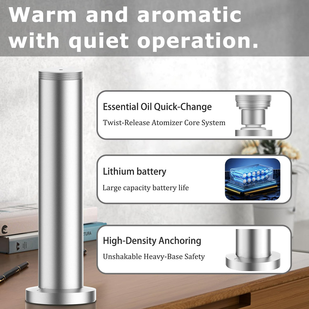2025 Upgraded Cordless Rechargeable Diffuser with Bluetooth App Control - Large Room Scent Diffuser (Silver)