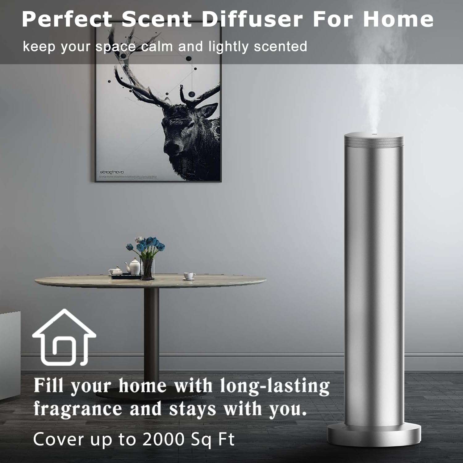 2025 Upgraded Cordless Rechargeable Diffuser with Bluetooth App Control - Large Room Scent Diffuser (Silver)