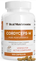 Real Mushrooms Cordyceps Capsules – Organic Cordyceps Militaris, 300 Vegan Capsules | 8% Beta-Glucans, Made in USA