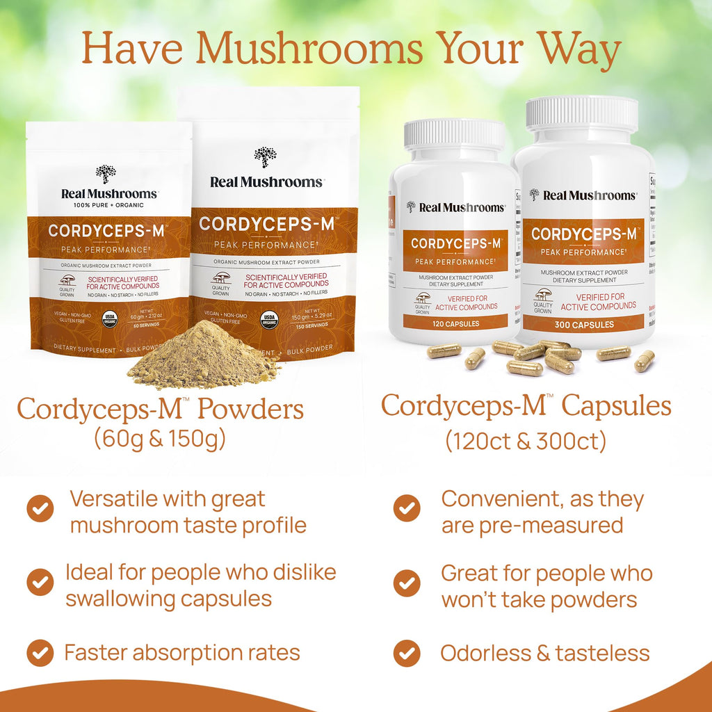 Cordyceps Capsules | Real Mushrooms 8% Beta-Glucans | Vegan & Non-GMO | 120 ct