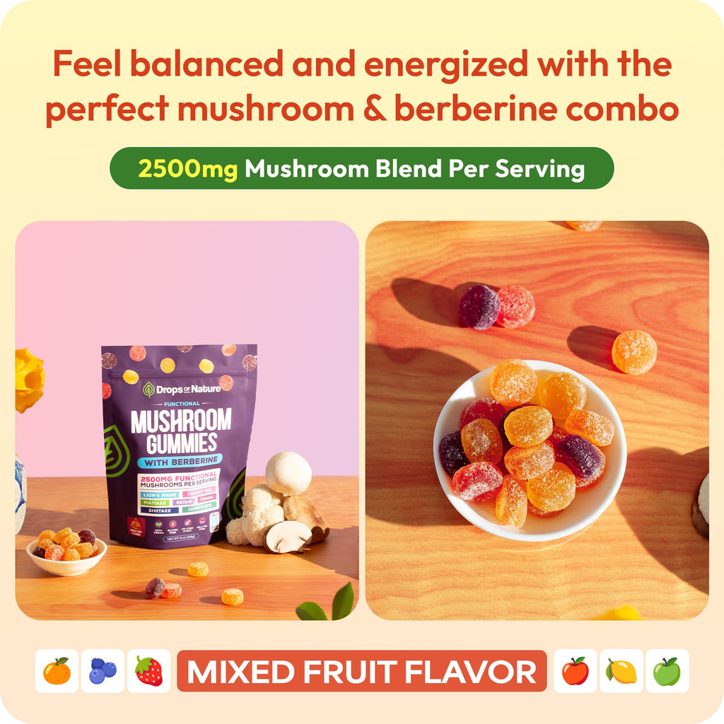 Mushroom Gummies & Berberine - 7-Mushroom Complex (60 Gummies) | Focus & Immunity