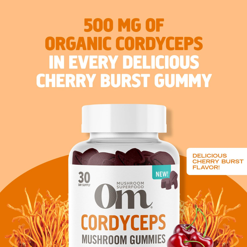 OM Mushroom Cordyceps Gummies – USA Grown Organic Mushrooms | Energy & Endurance (60 Count)