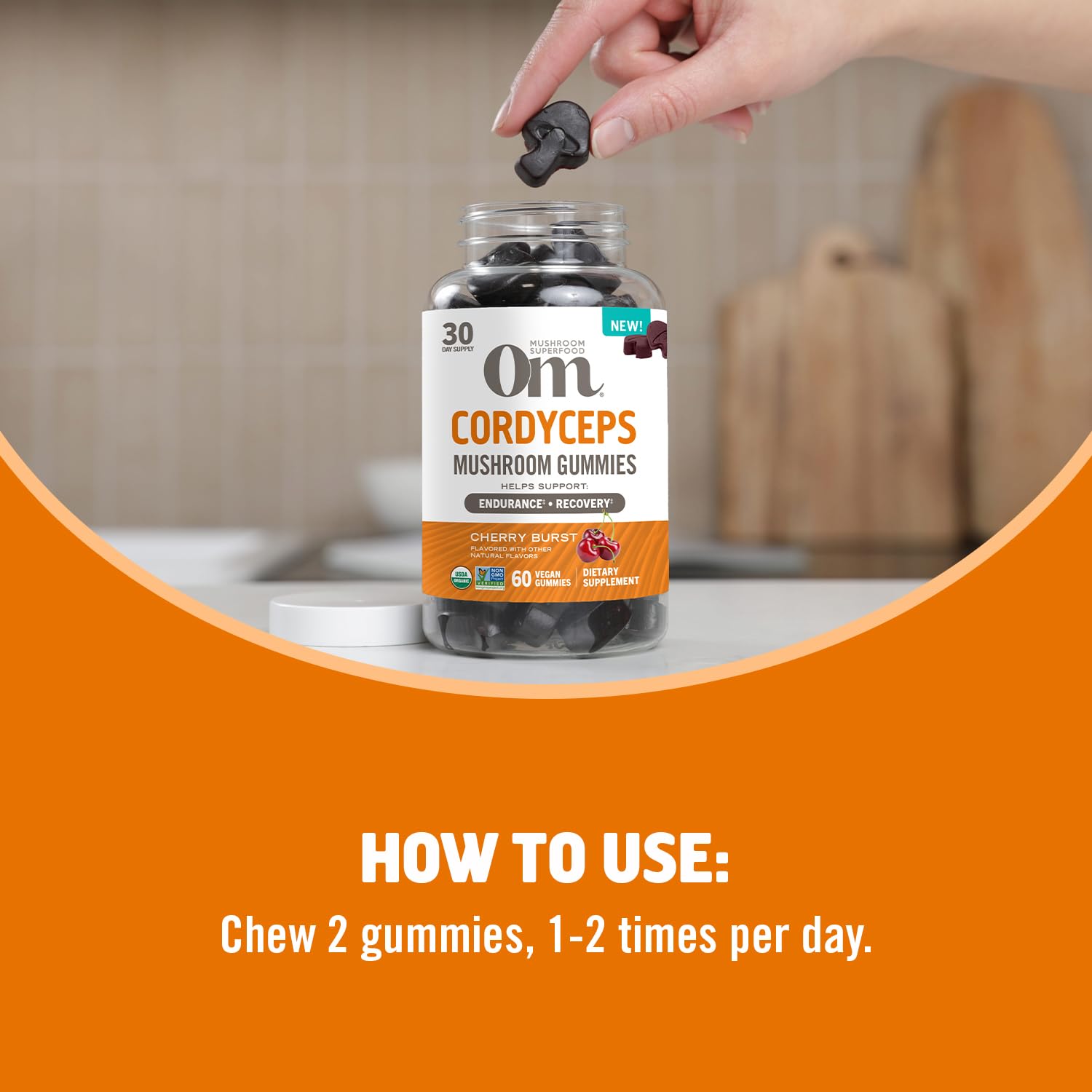 OM Mushroom Cordyceps Gummies – USA Grown Organic Mushrooms | Energy & Endurance (60 Count)