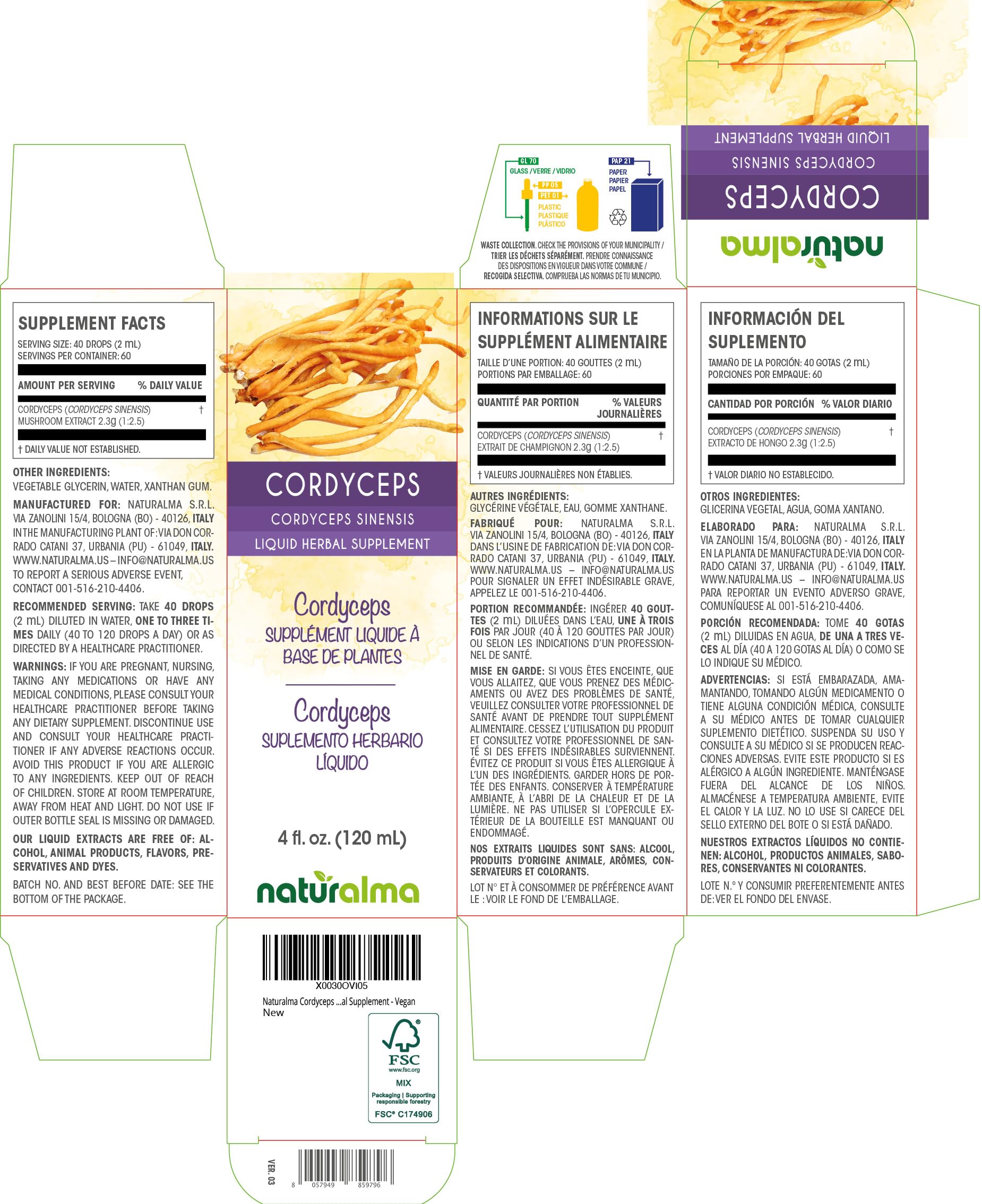 Naturalma Cordyceps Tincture 4 fl oz – Alcohol-Free, Vegan Drops