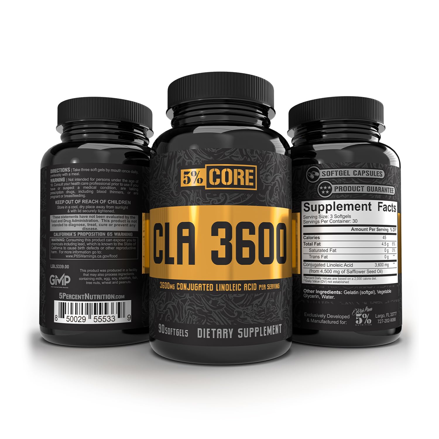 5% Nutrition Core CLA – 3,600 mg CLA from Safflower Oil for Weight Loss, Metabolism & Muscle Preservation