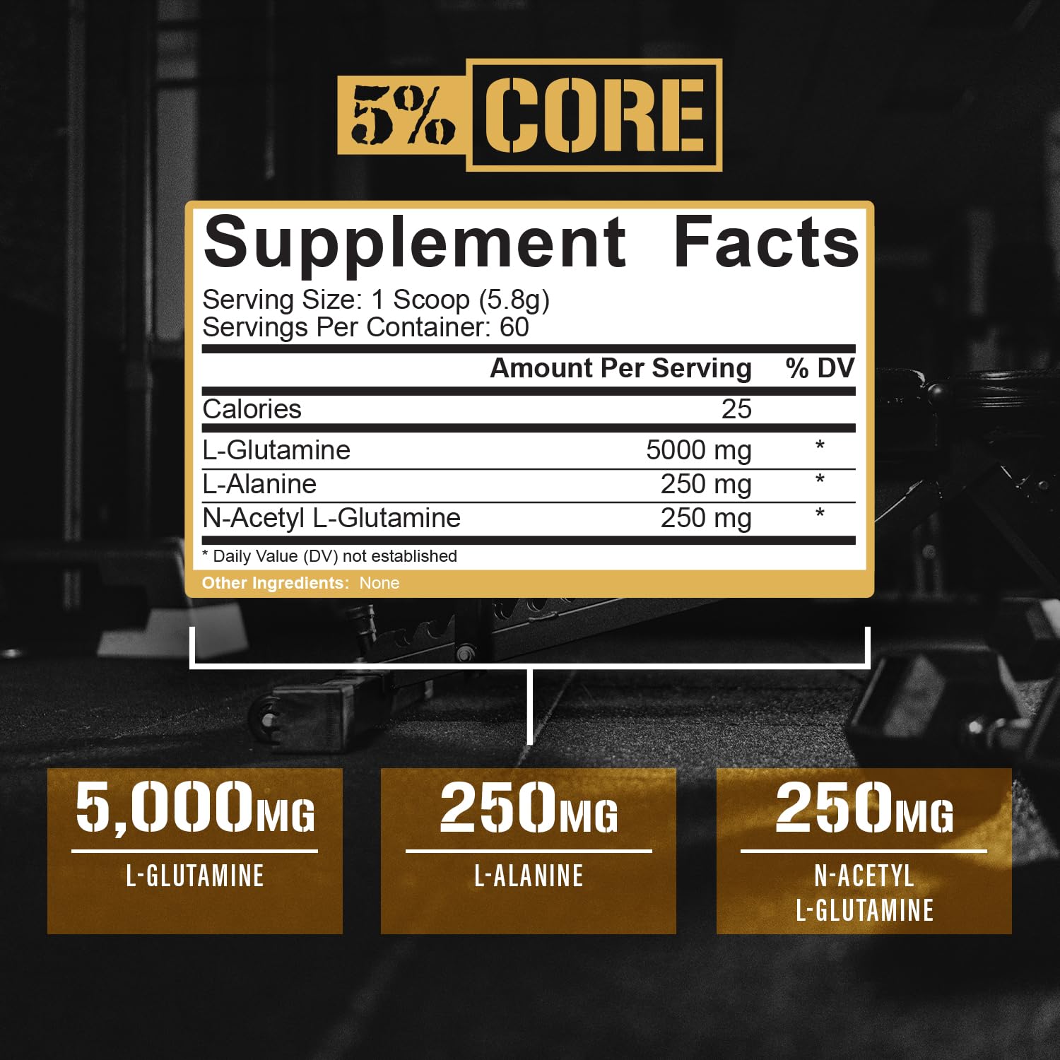 5% Nutrition Core L-Glutamine 5000 w/L-Alanine | Immune & Digestive Support | Post-Workout Recovery | Unflavored (60 Servings)