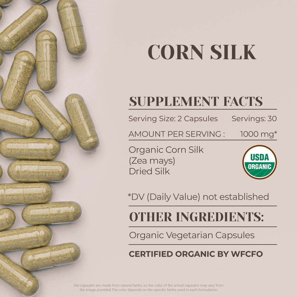 Corn Silk USDA Organic 60 Capsules | High-Potency Natural Supplement