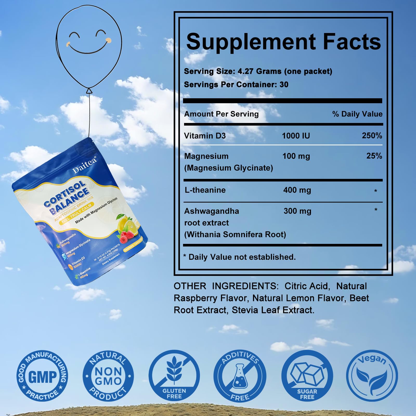 Cortisol Calm Drink Mix – Magnesium Glycinate, L-Theanine & Ashwagandha | 30 Pack