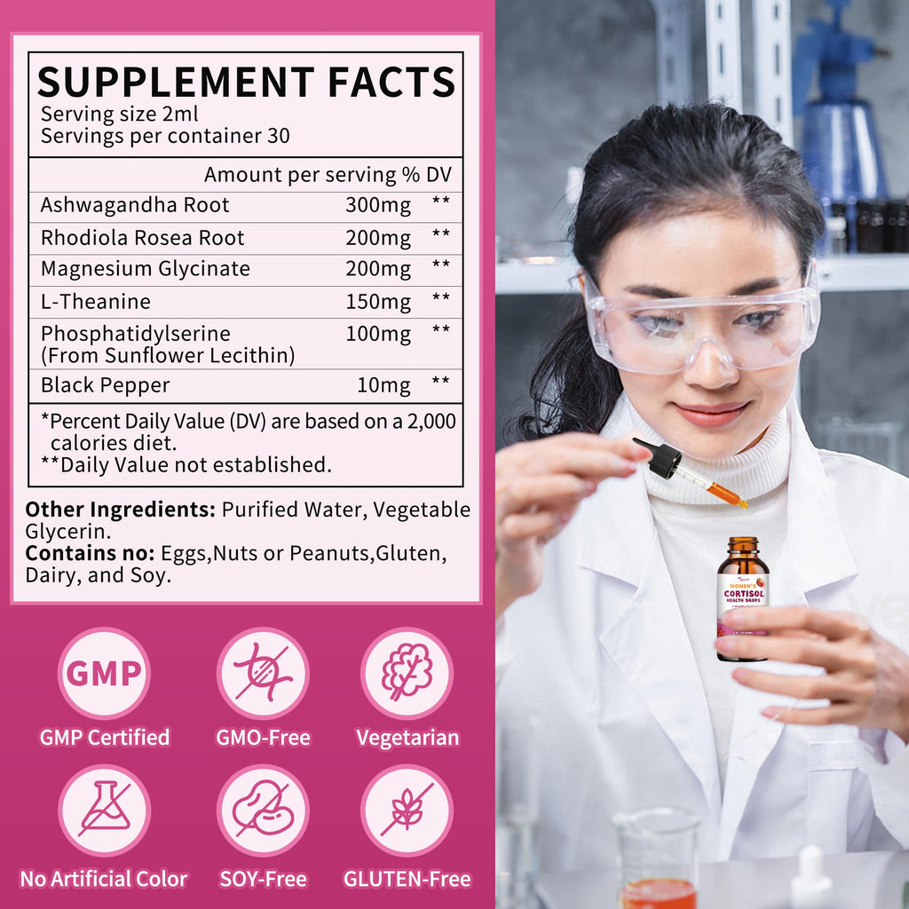 Cortisol Supplements for Women | Liquid Drops | 60 Day Vegan Supply