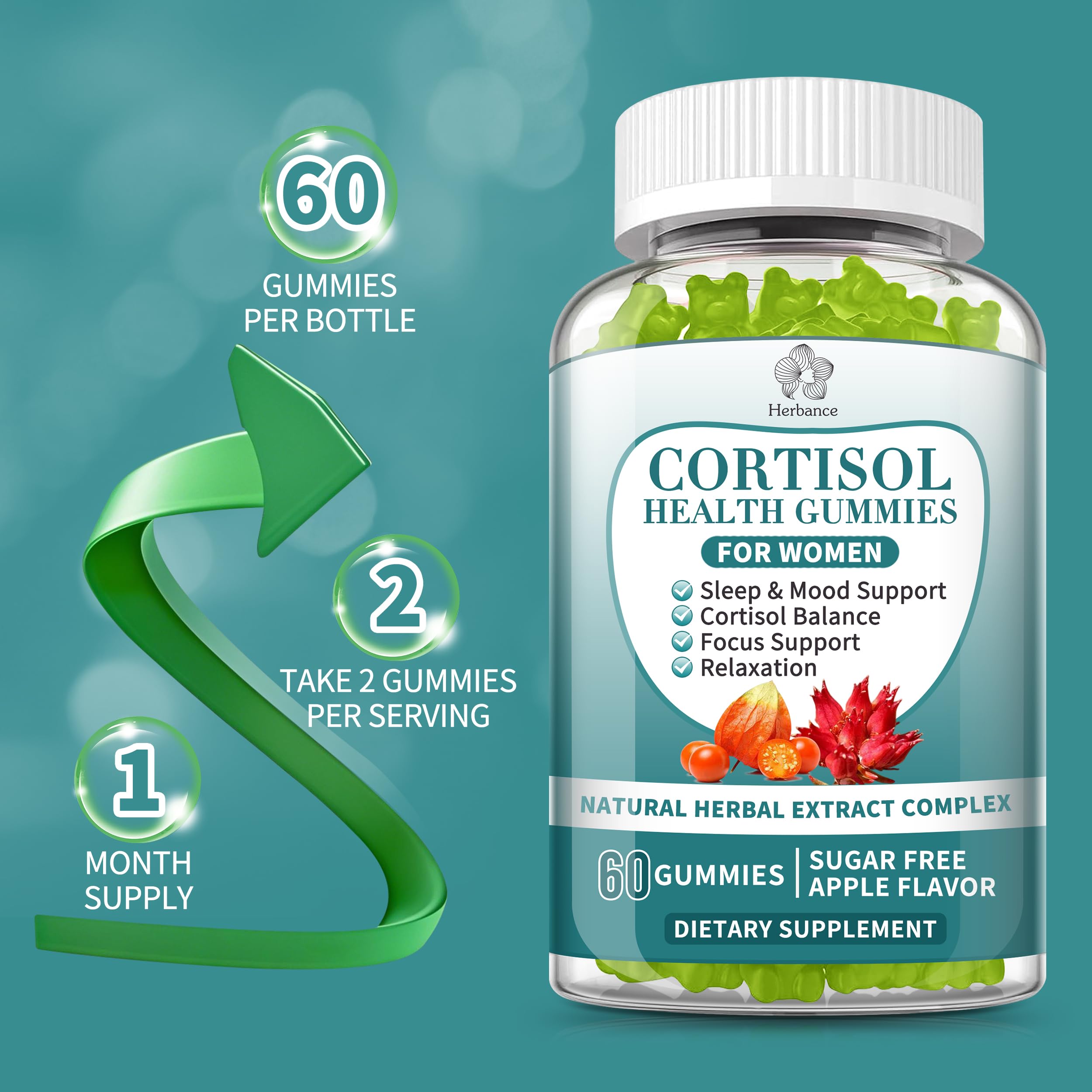 2 Pack Cortisol Gummies for Women – Ashwagandha, Rhodiola, Magnesium | 120 Gummies