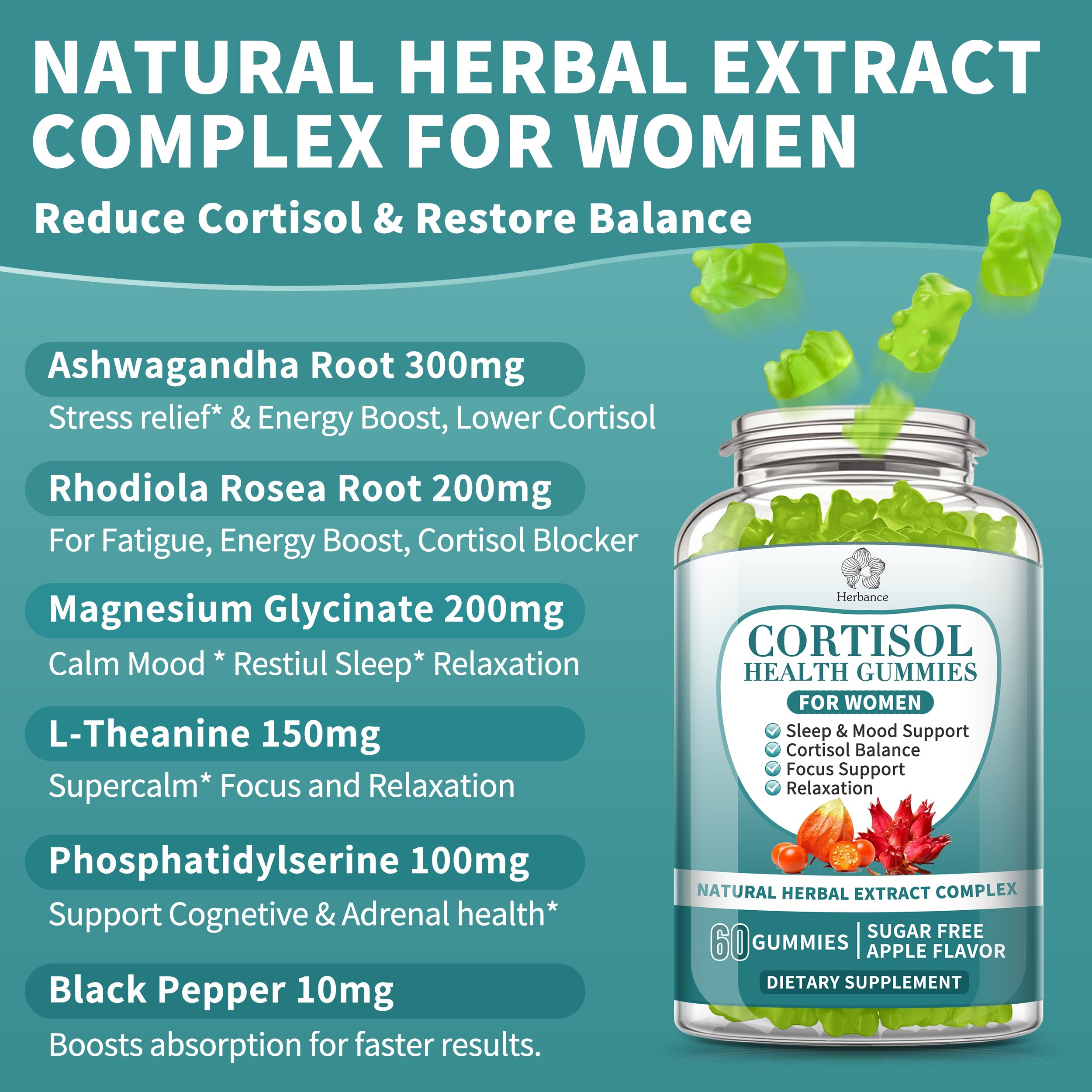 Cortisol Gummies for Women – Hormone Balance & Stress Support | 60 Vegan Gummies