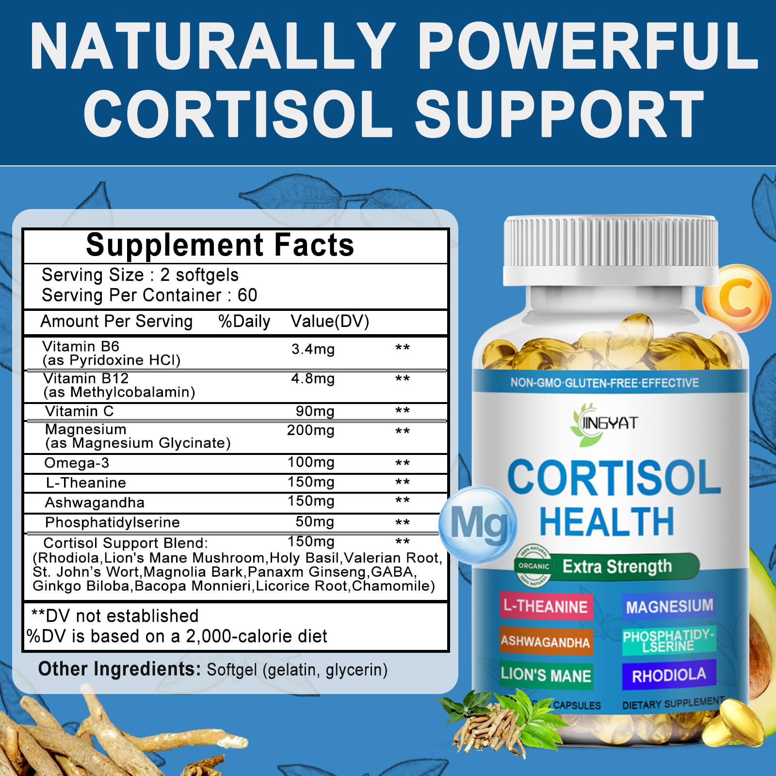 Cortisol Softgels 20-in-1 for Women – Natural Stress Support & Focus