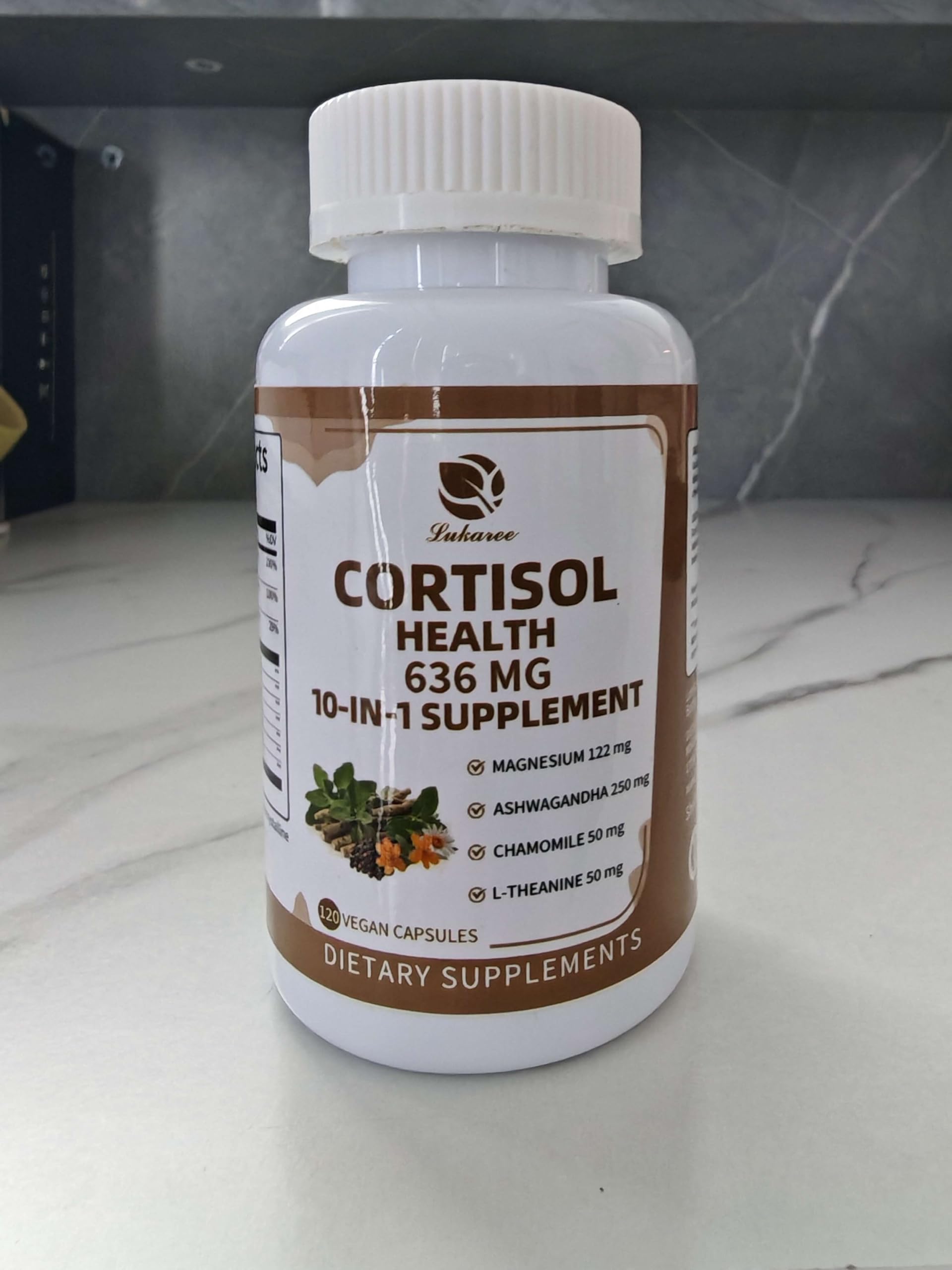 Lukaree 10-in-1 Cortisol Supplements – KSM-66 Ashwagandha + L-Theanine, 120 Caps (2 Pack)