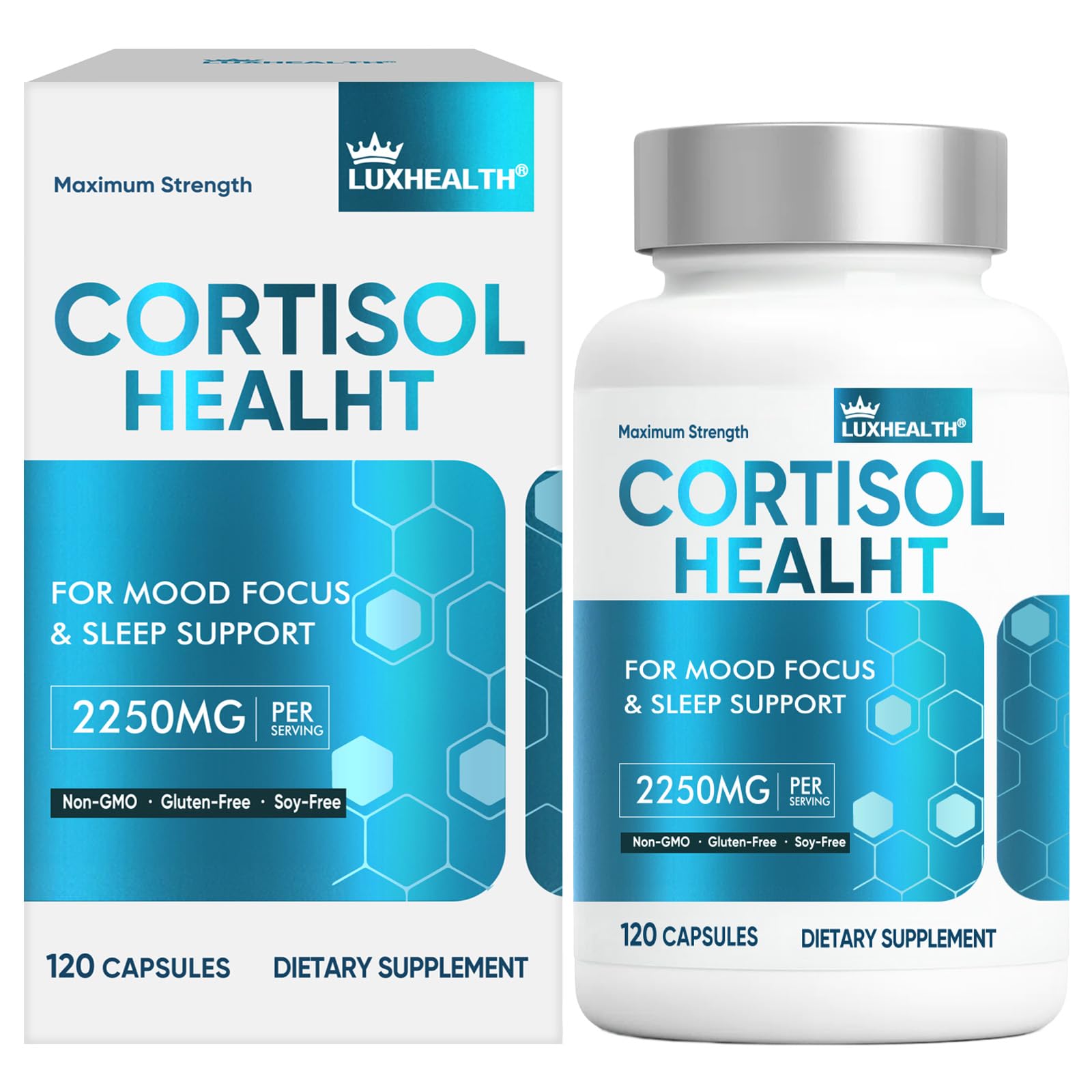 Cortisol Reducer for Women & Men - Ashwagandha, Magnesium, 120 Veg Capsules
