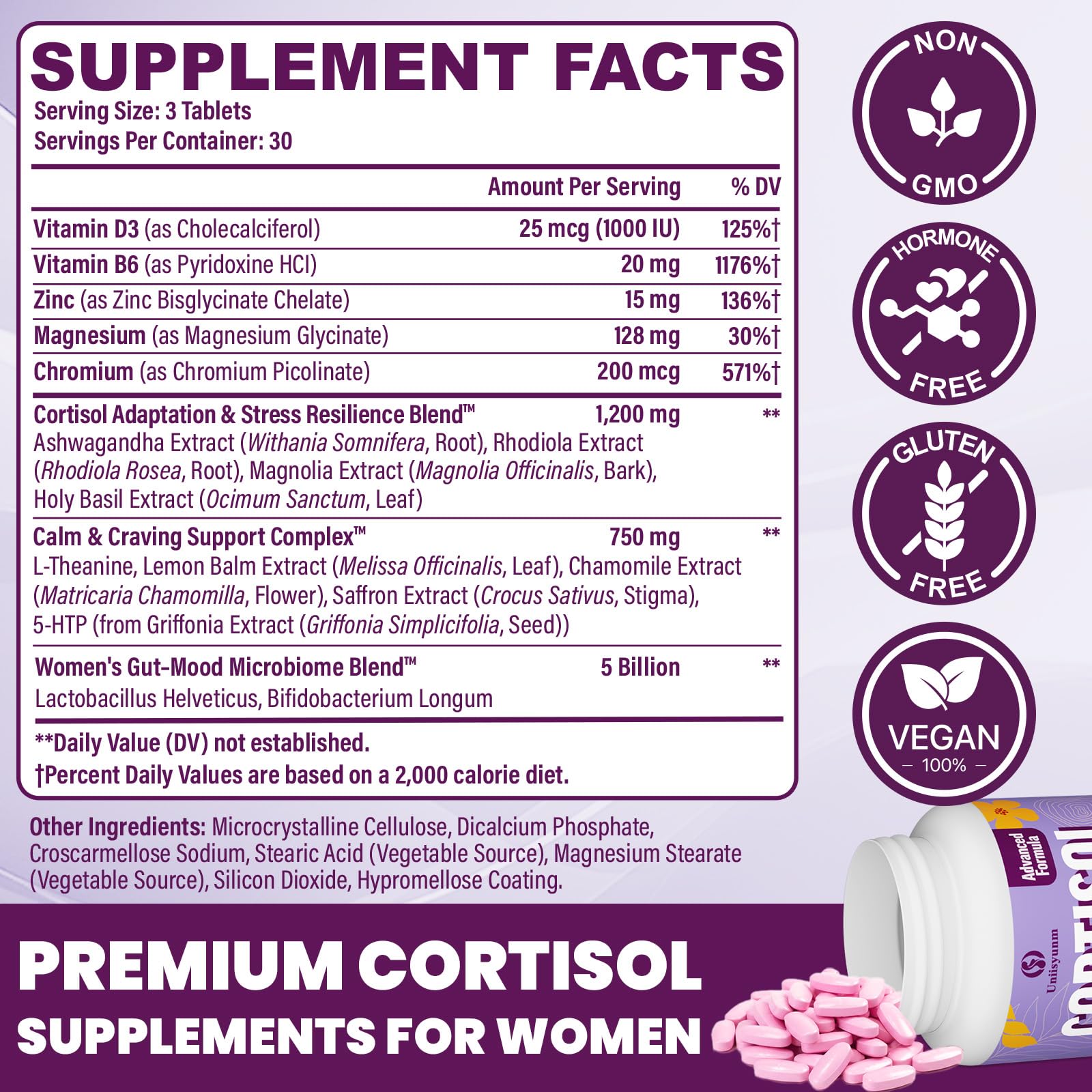 Cortisol Supplements for Women – 16-in-1 Detox with Magnesium, Ashwagandha, L-Theanine & Probiotics | 90 Tablets