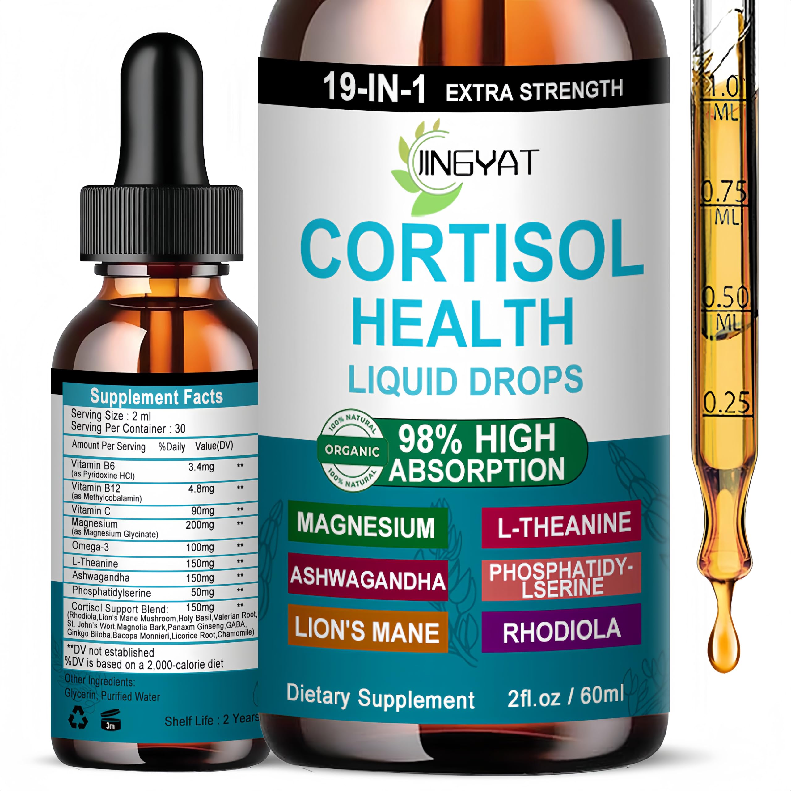 Cortisol Supplements for Women – 19-in-1 Liquid Drops (High Absorption)