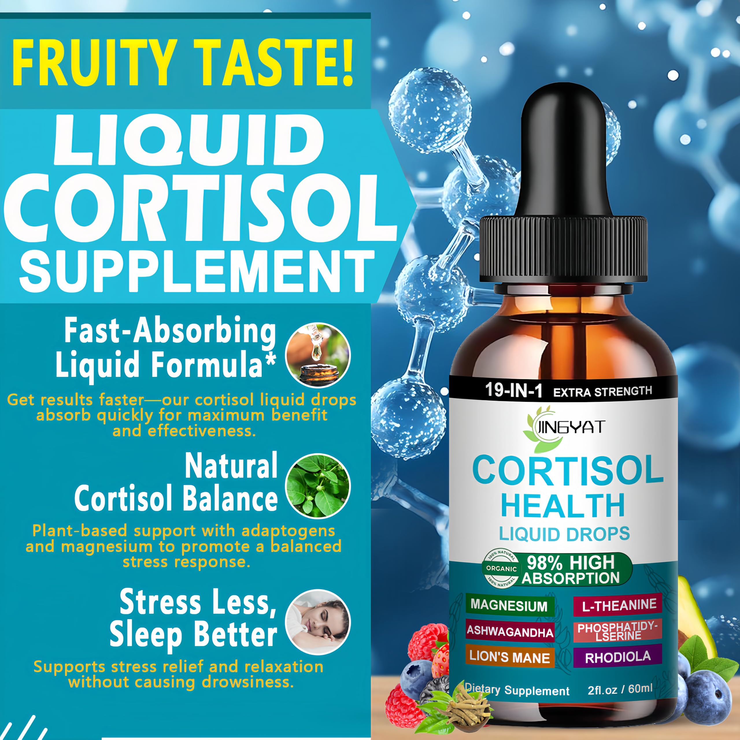Cortisol Supplements for Women – 19-in-1 Liquid Drops (High Absorption)