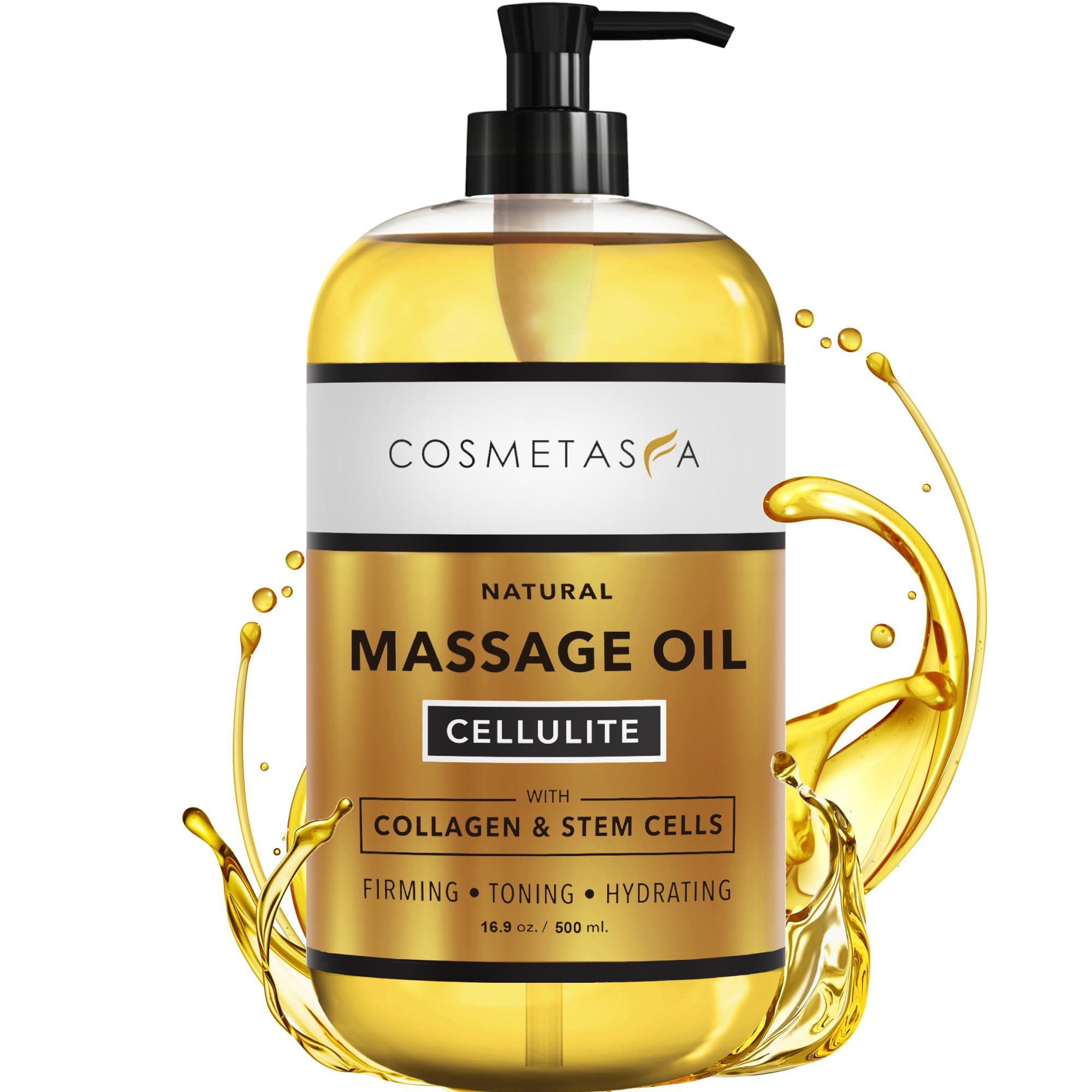 Cosmetasa Cellulite Massage Oil with Collagen & Stem Cells – 16.9 oz