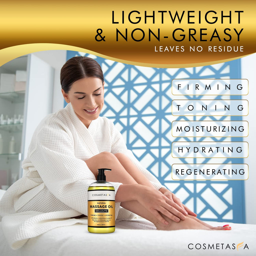 Cosmetasa Cellulite Massage Oil with Massager Mitt - 8.8 oz | Natural & Absorbent
